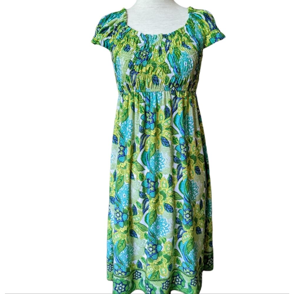 London Times Shirred Floral Print Dress Size 4 - Picture 6 of 8